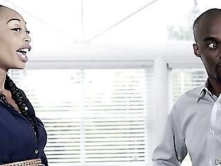 Horny Black Secretary Kira Noir Gets Nailed By Her Bald Headed Boss